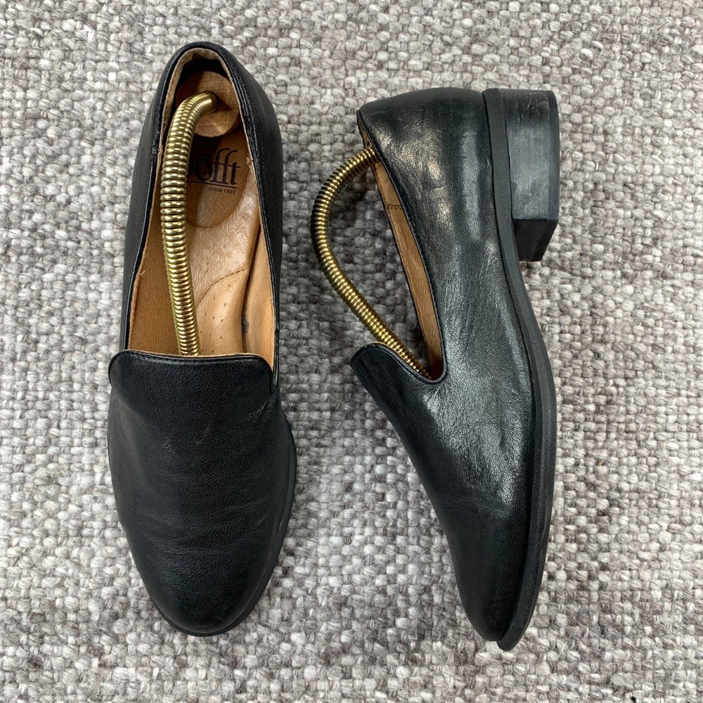 Sofft Loafers Women 8.5 Black Leather Cutout SF0021091 Almond Toe Block Heel